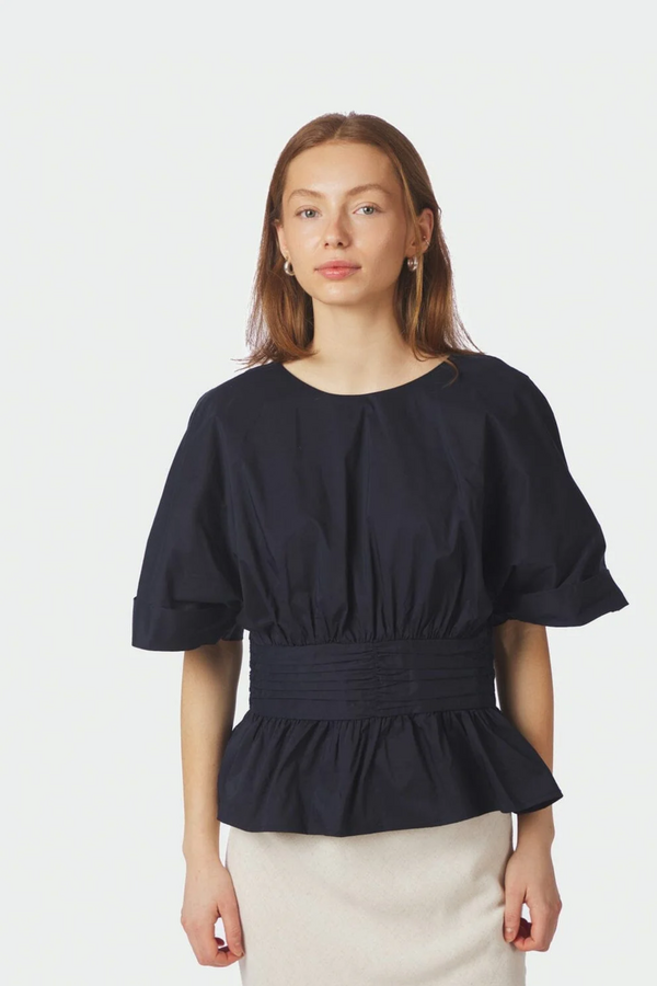 Annegret Poplin Blouse - Navy