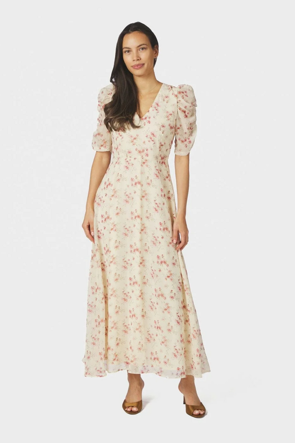 Vira Floral Dress - Creme