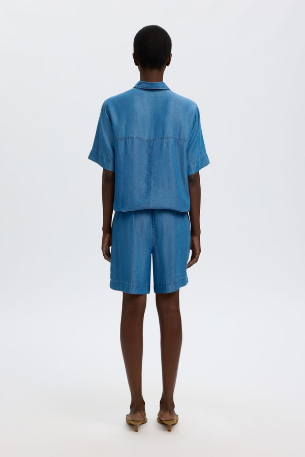 Janna MW Elastic String Shorts - Medium Blue Denim