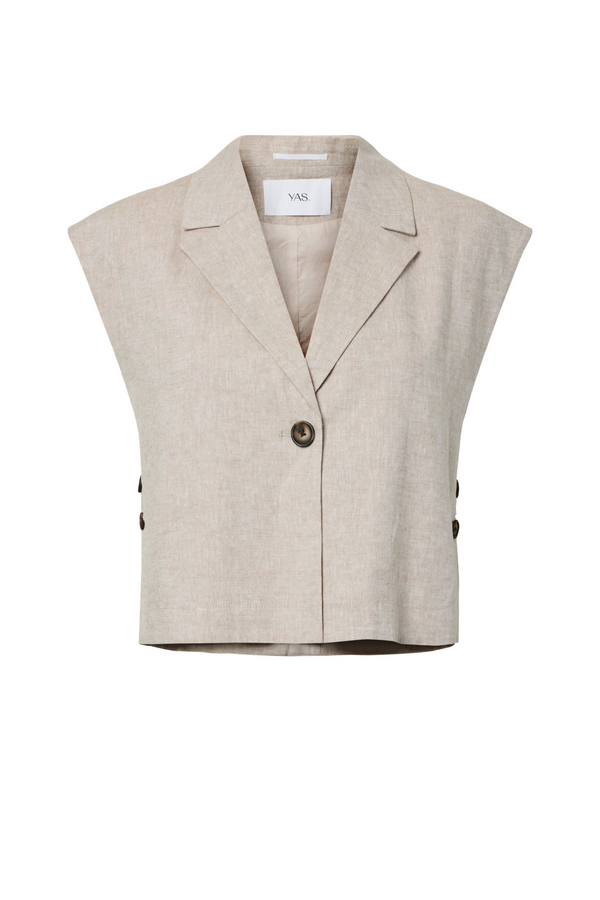 Usuma Short Linen Blend Waistcoat - White Pepper