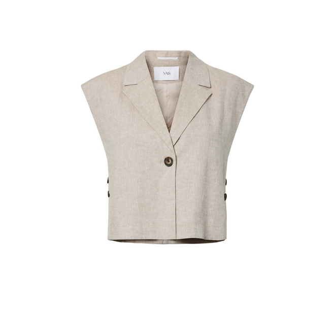 Usuma Short Linen Blend Waistcoat - White Pepper