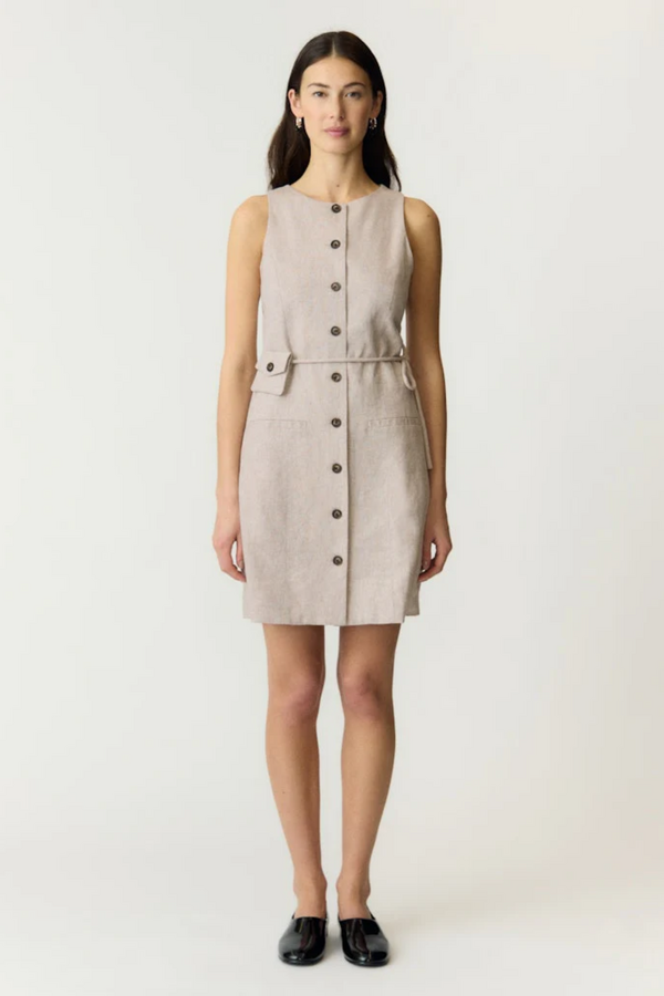 Usuma SL Linen Blend Dress - White Pepper