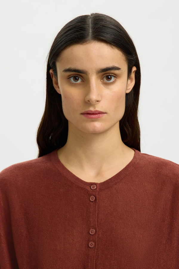 Jane Linen LS Bat Knit Cardigan - Cherry Mahogany