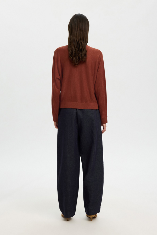 Jane Linen LS Bat Knit Cardigan - Cherry Mahogany