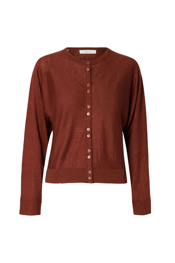 Jane Linen LS Bat Knit Cardigan - Cherry Mahogany