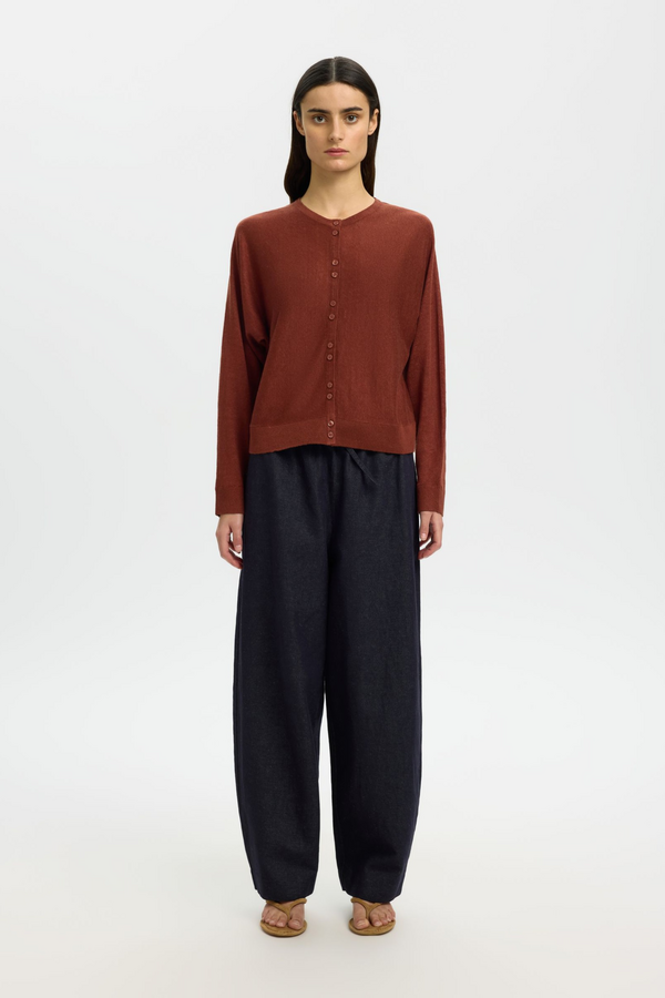 Jane Linen LS Bat Knit Cardigan - Cherry Mahogany