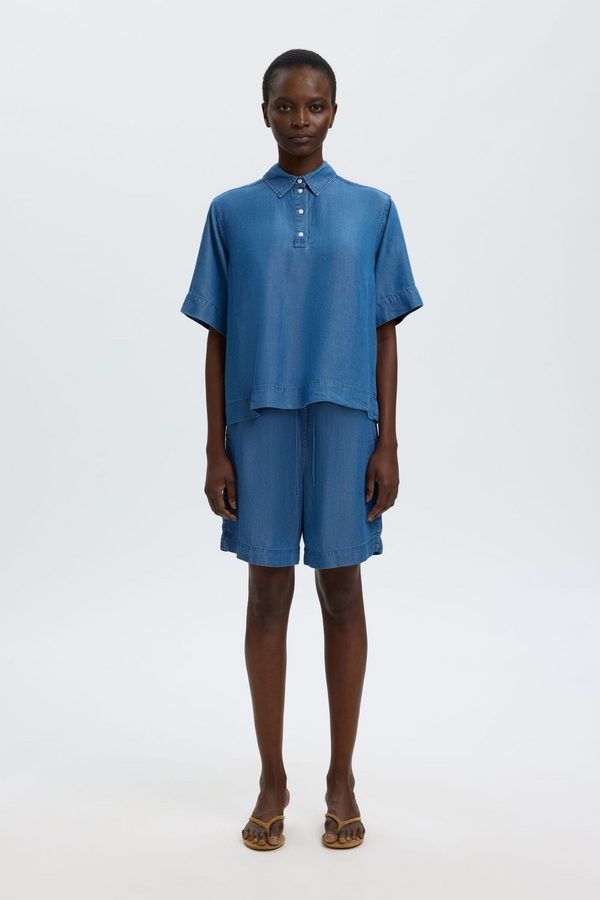 Janna 2/4 Polo Shirt - Medium Blue Denim