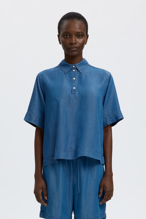 Janna 2/4 Polo Shirt - Medium Blue Denim