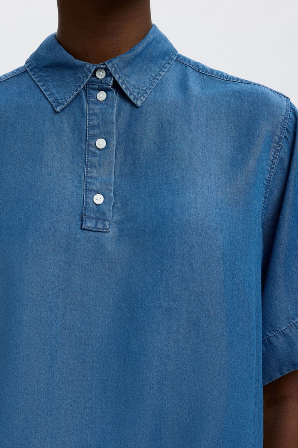 Janna 2/4 Polo Shirt - Medium Blue Denim