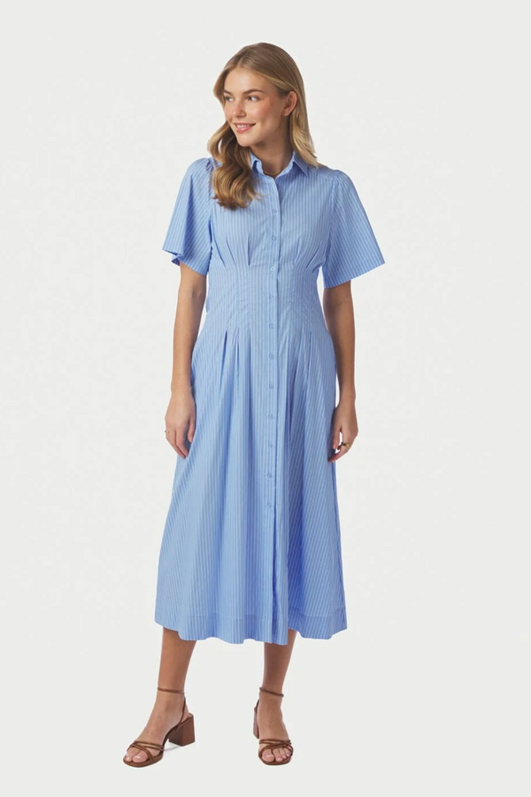 Baia Stripe Poplin Dress - Light Blue