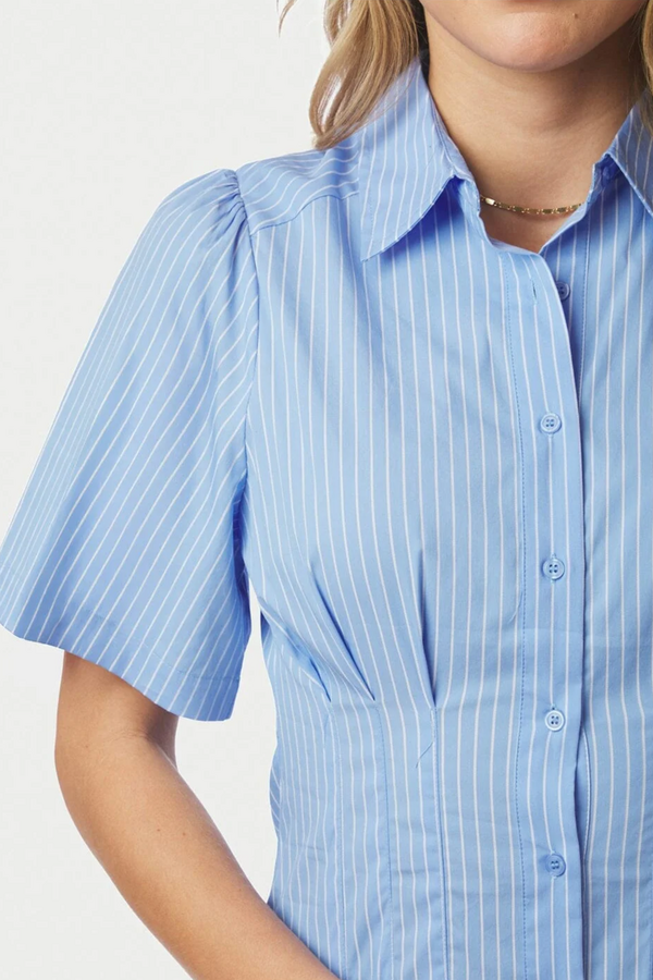 Baia Stripe Poplin Dress - Light Blue