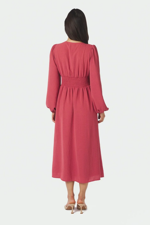 Annelie Solid Crepe Dress - Cherry Pink