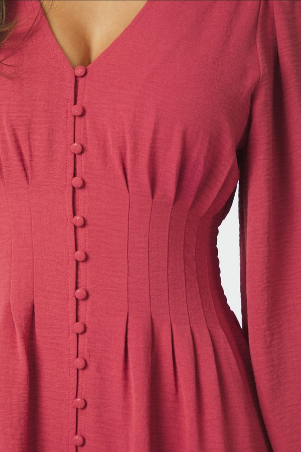 Annelie Solid Crepe Dress - Cherry Pink