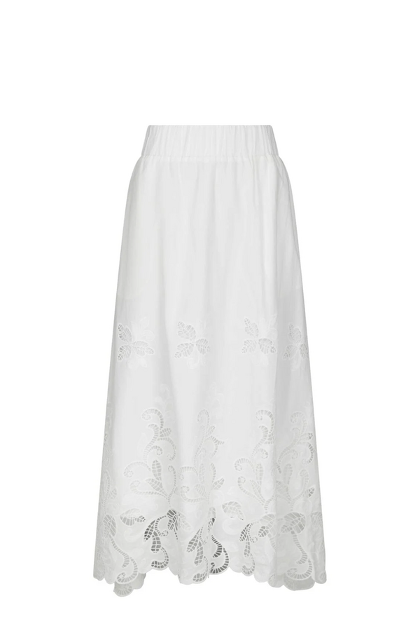 Yara Long Emb Skirt - White