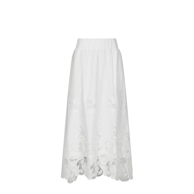 Yara Long Emb Skirt - White