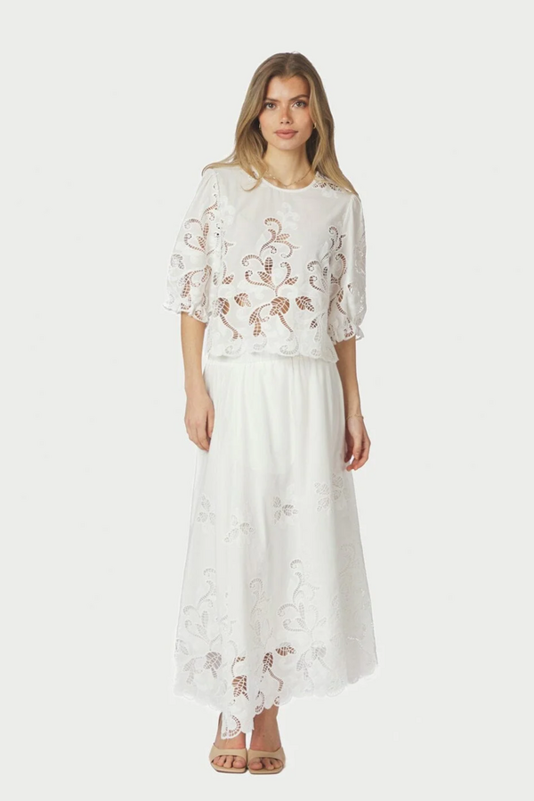 Yara Long Emb Skirt - White