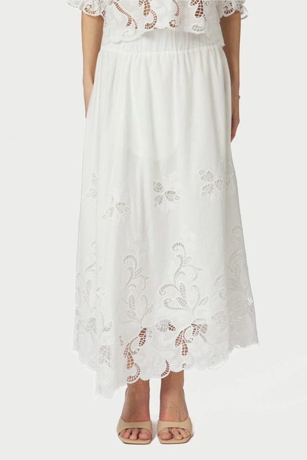 Yara Long Emb Skirt - White