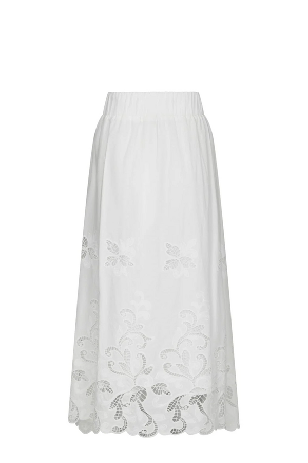 Yara Long Emb Skirt - White