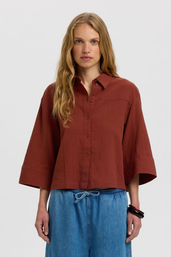 Finnie Relaxed 3/4 Sun Shirt - Cherry Mahogany