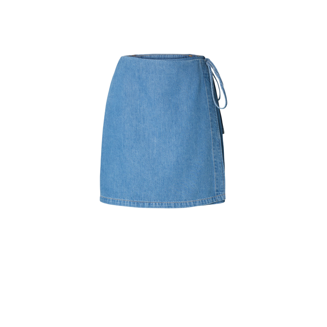 Tenna MW Short Wrap Denim Skirt - Medium Blue Denim