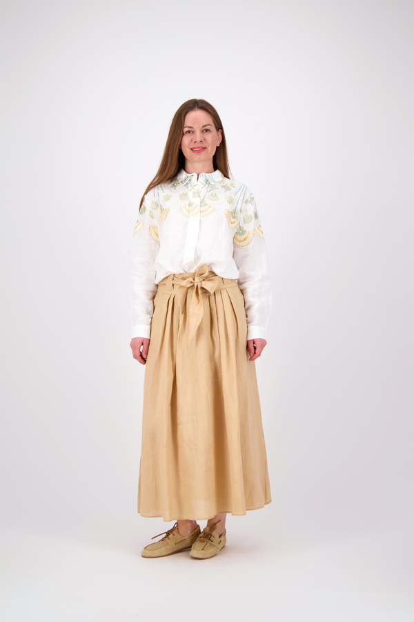 Linen Midi Skirt - Beige