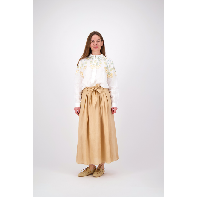 Linen Midi Skirt - Beige