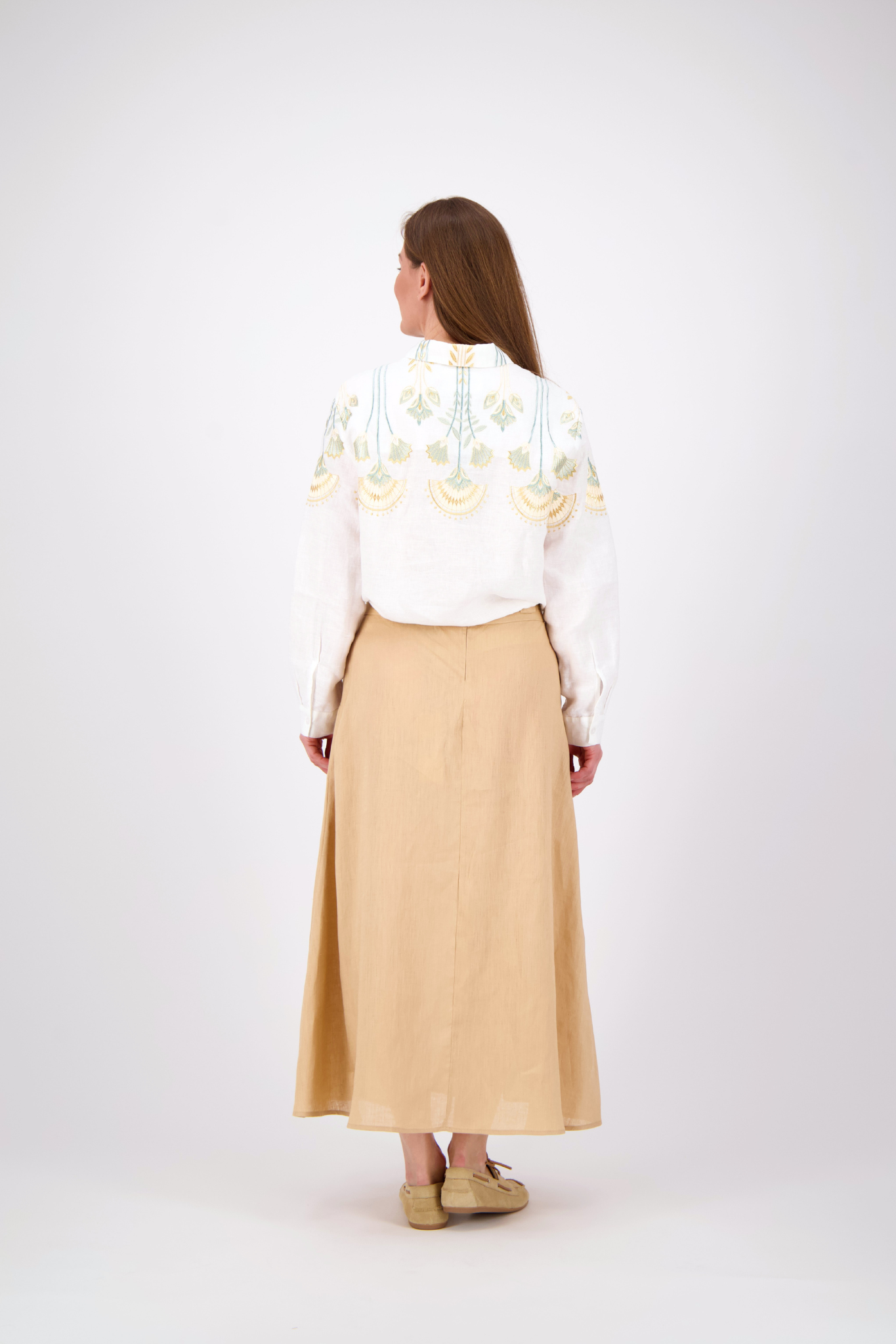Linen Midi Skirt - Beige