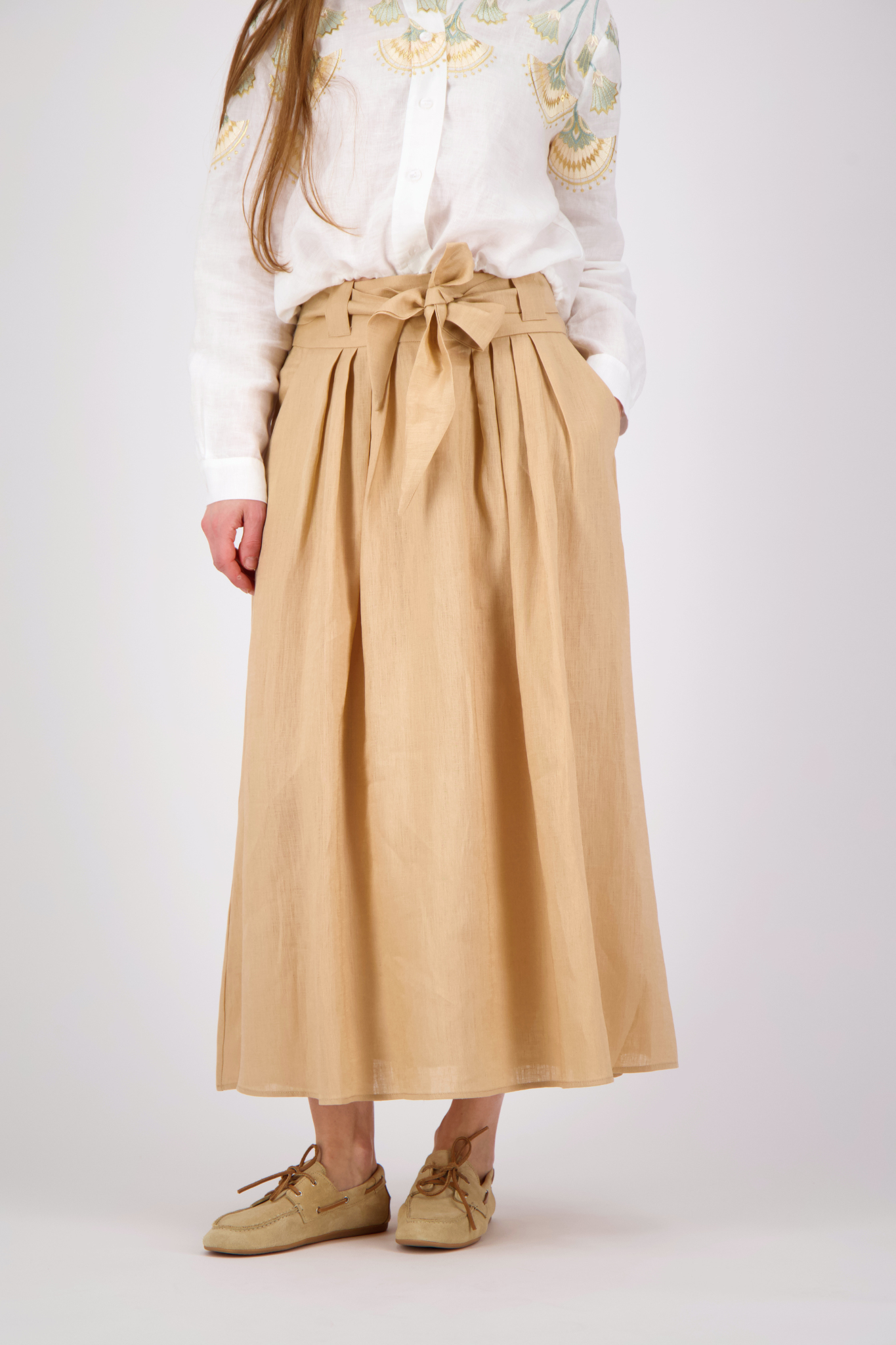 Linen Midi Skirt - Beige