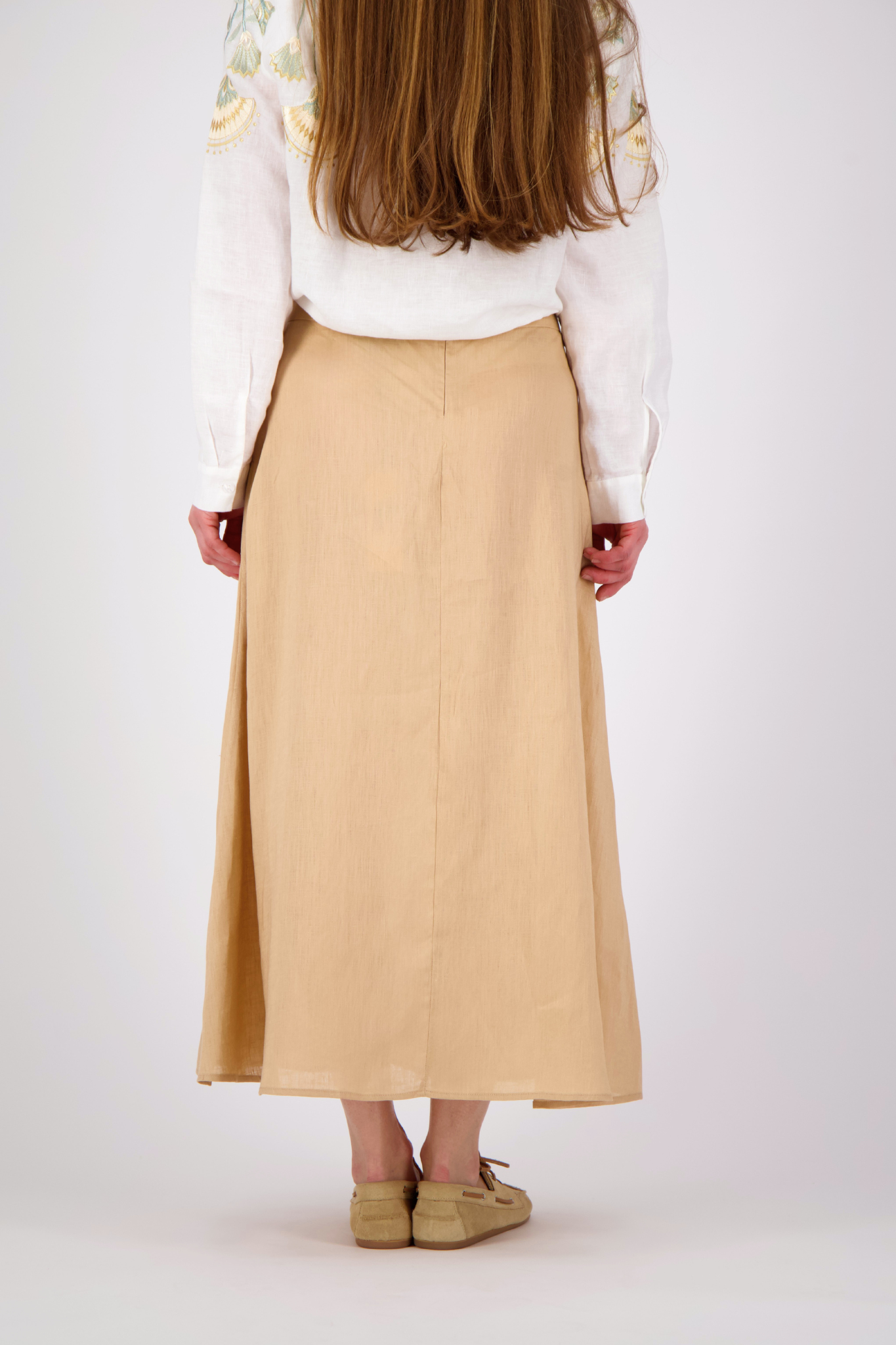 Linen Midi Skirt - Beige