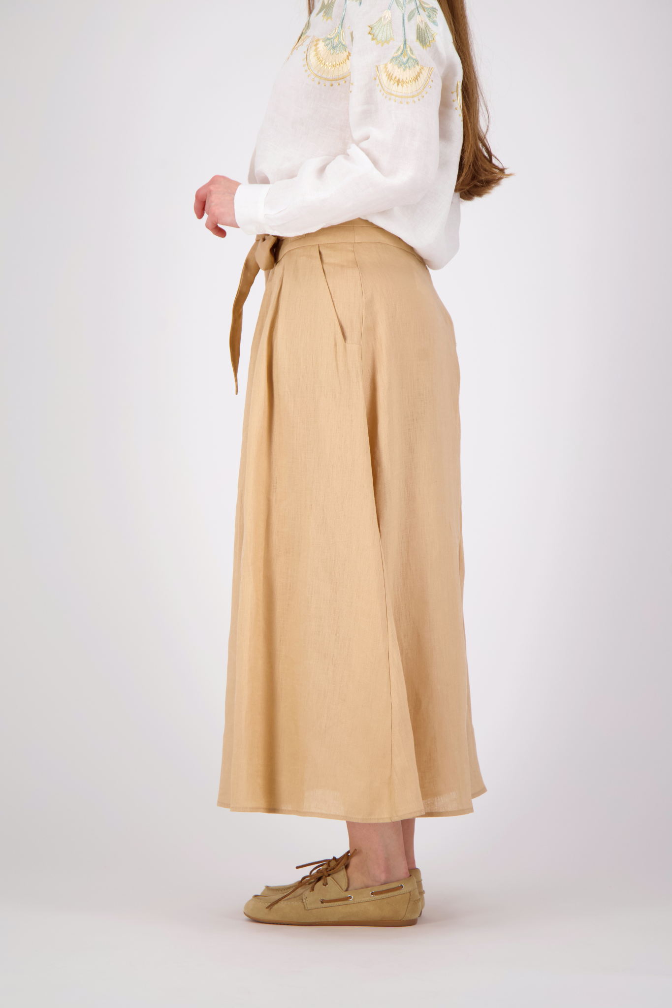 Linen Midi Skirt - Beige