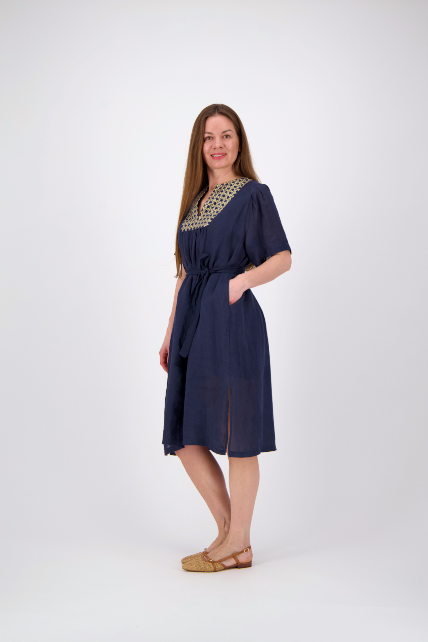 Midi Dress - Blue Navy/Gold