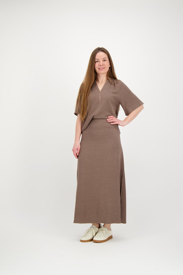Viva Ankle Linen Blend Skirt - Chocolate Chip