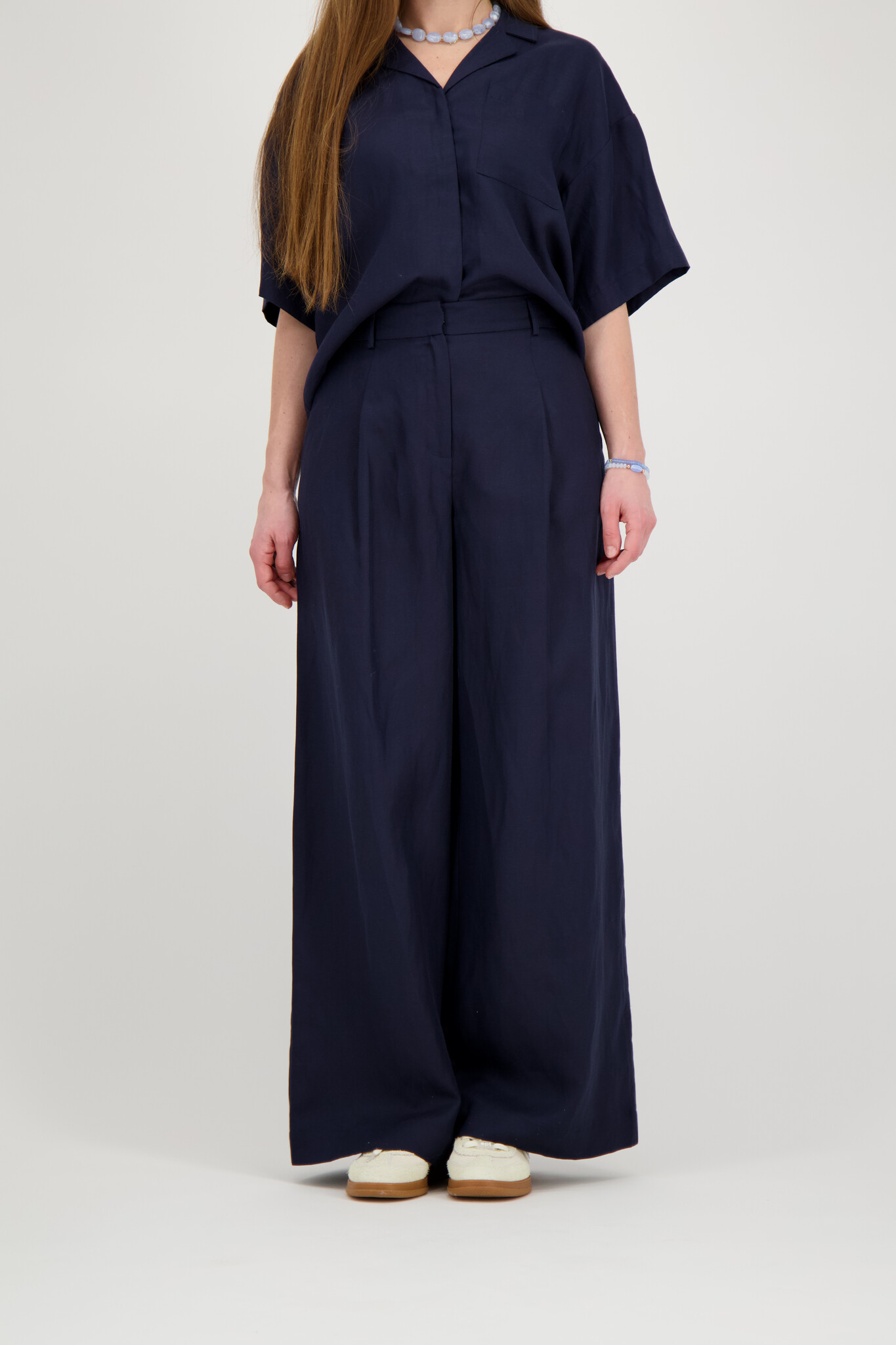 Lyra HW Wide Linen Blend Pant - Dark Sapphire