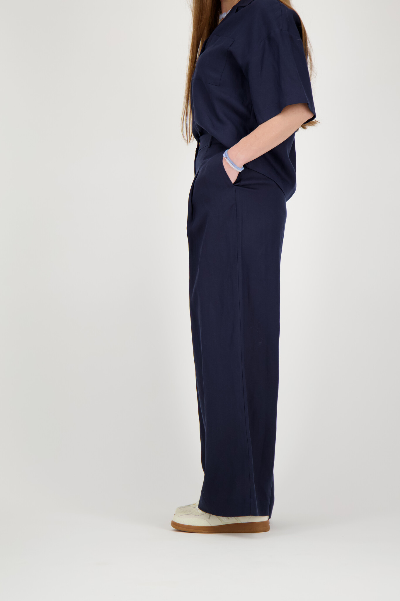 Lyra HW Wide Linen Blend Pant - Dark Sapphire