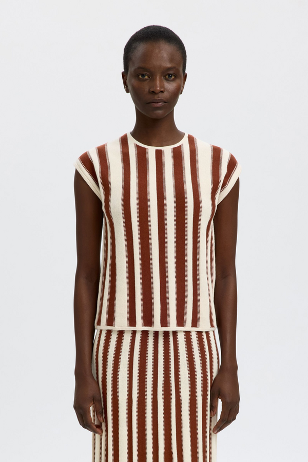 Lina SL Knit O-Neck - Birch/Cherry Mah