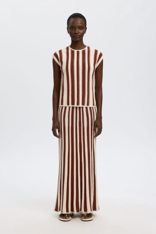 Lina HW Knit Long Skirt - Birch/Cherry Mah