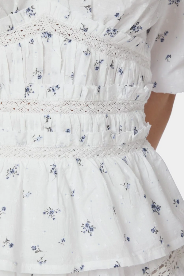 Sapura Flower Dobby Blouse - Blue Flower