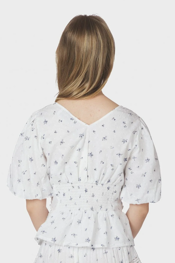 Sapura Flower Dobby Blouse - Blue Flower