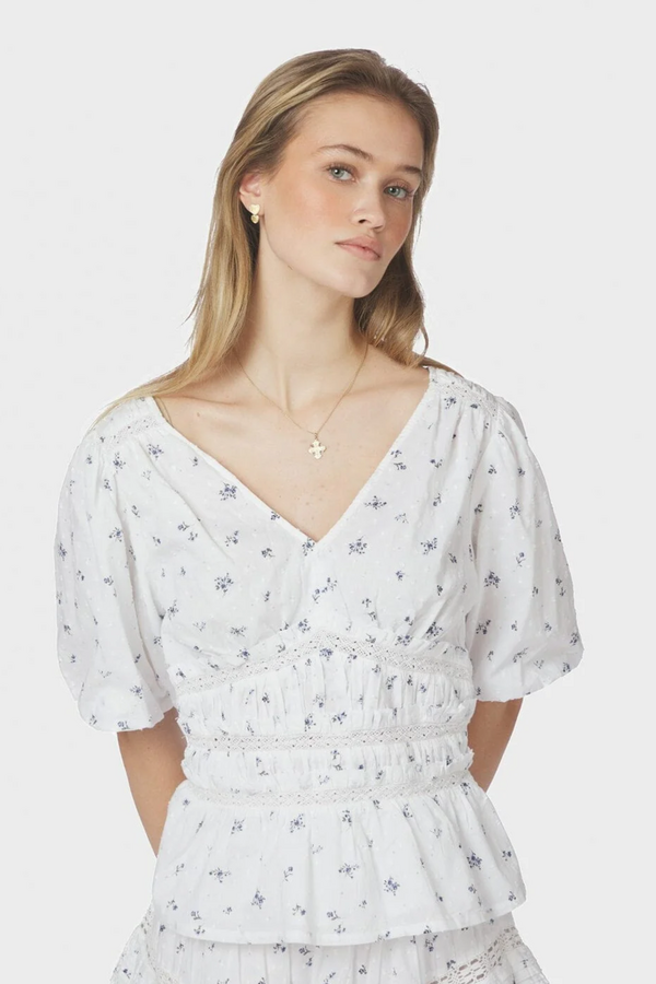 Sapura Flower Dobby Blouse - Blue Flower