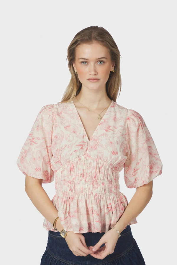 Minutti Print Blouse - Off White Rose
