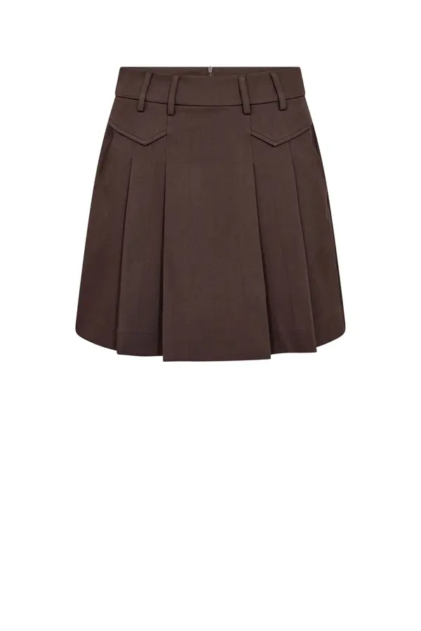 Luna Pocket Pleat Mini Skirt - Dark Brown