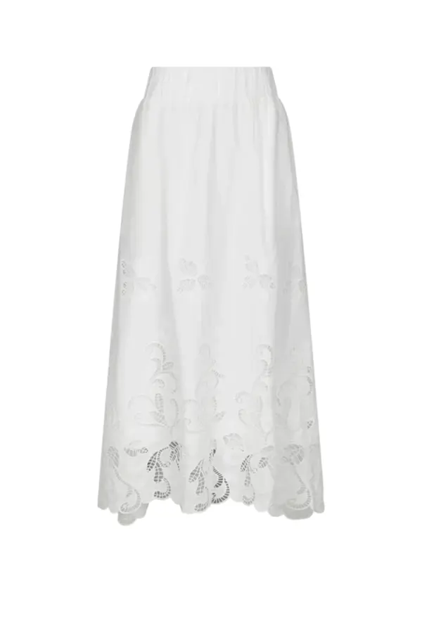 Yara Long Emb Skirt - White