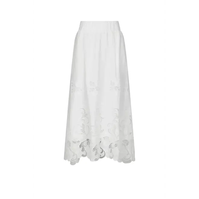 Yara Long Emb Skirt - White