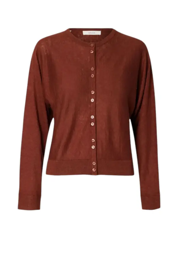 Jane Linen LS Bat Knit Cardigan - Cherry Mahogany