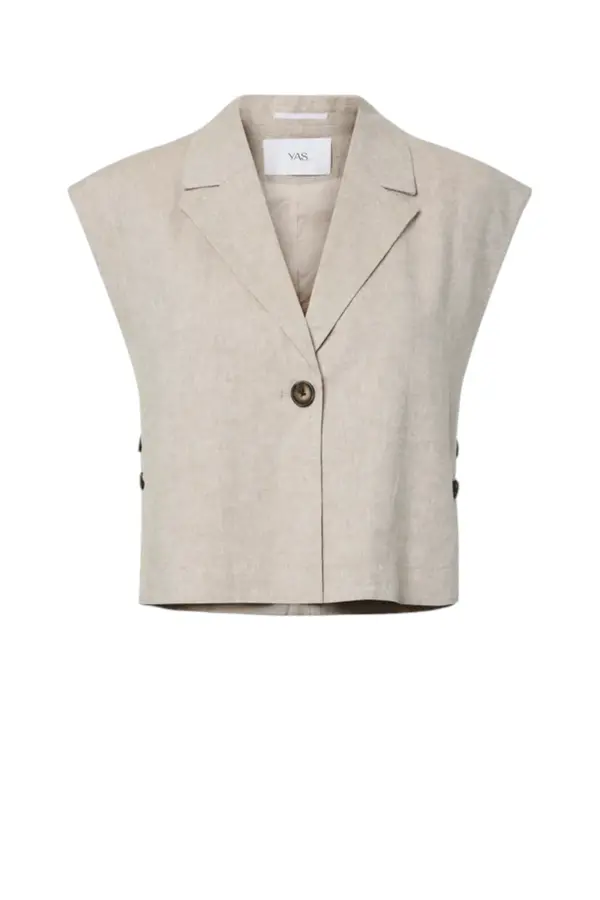 Usuma Short Linen Blend Waistcoat - White Pepper