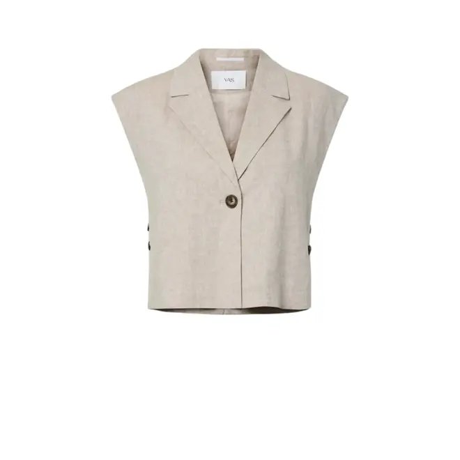 Usuma Short Linen Blend Waistcoat - White Pepper