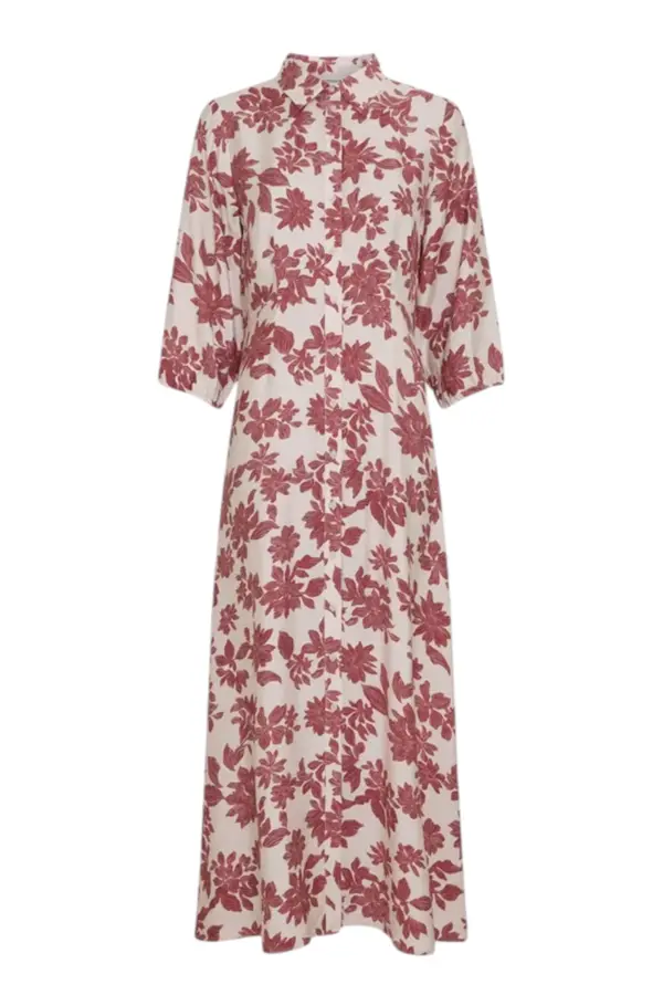 Vildana 3/4 Shirt Dress - Rhubarb Flowers