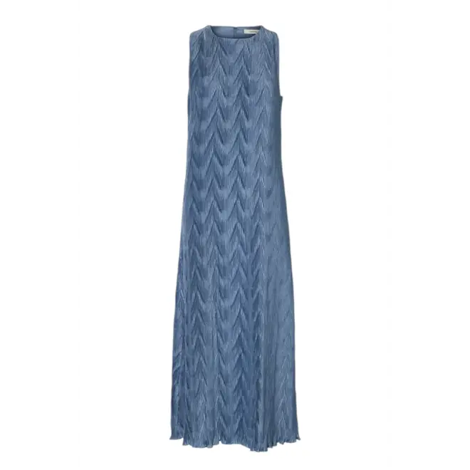 Fanya Ankle Plisse Dress - Dusty Blue