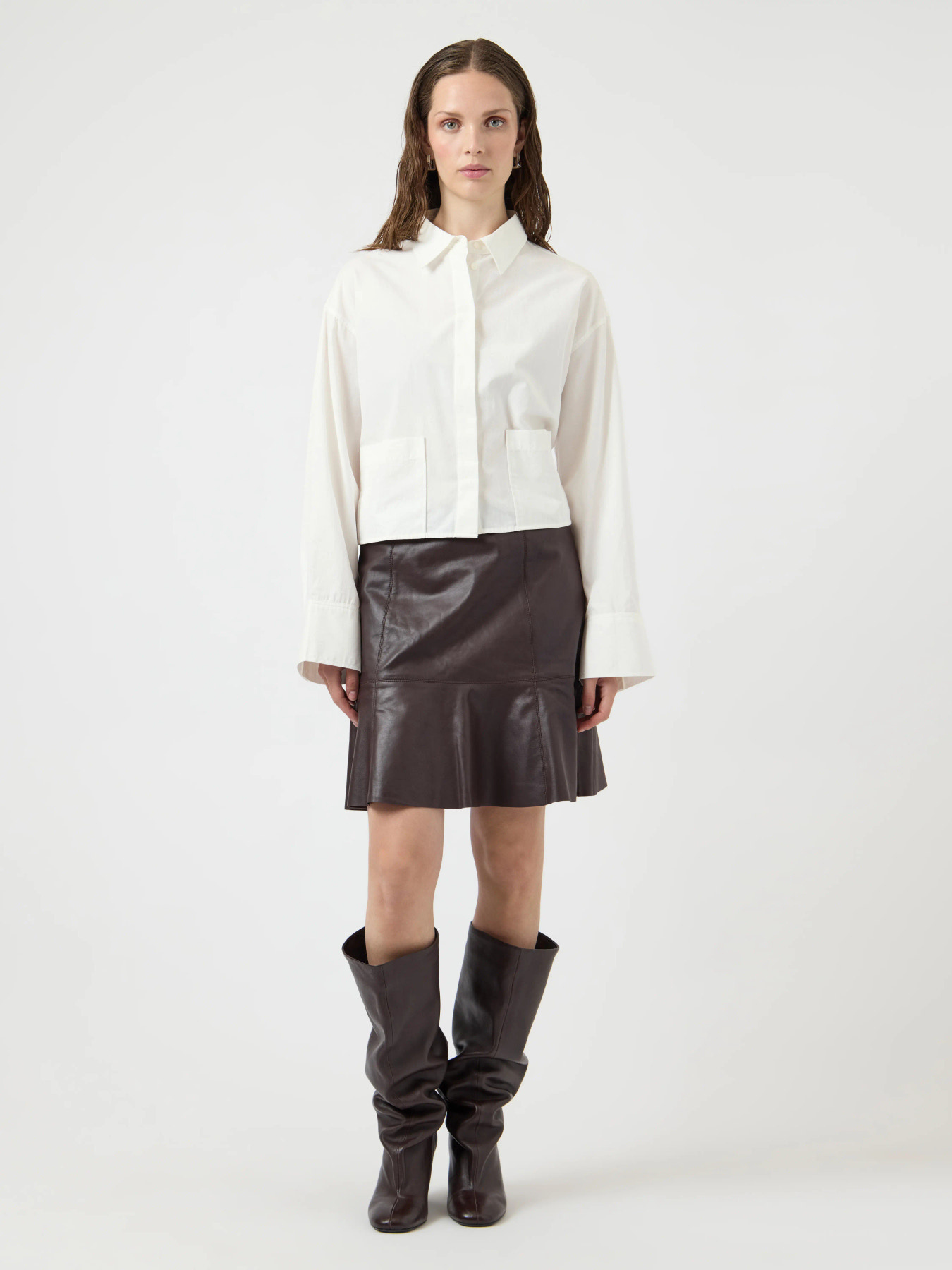 Colly HW Naplon Leather Skirt - Chocolate Brown