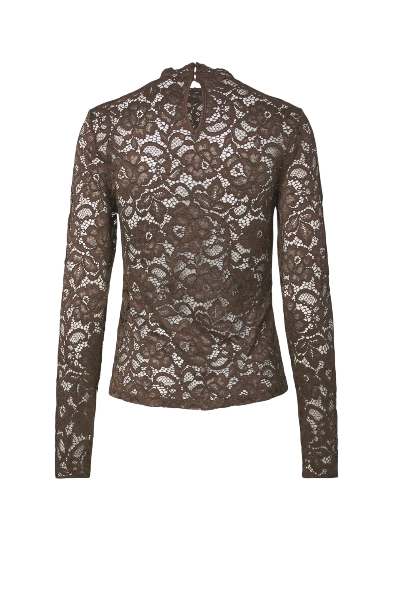 Lacey LS Lace Top S Noos - Chocolate Brown